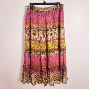 JM Collection Colorful Tiered Bohomian Maxi-Skirt with Sequins, Size 12